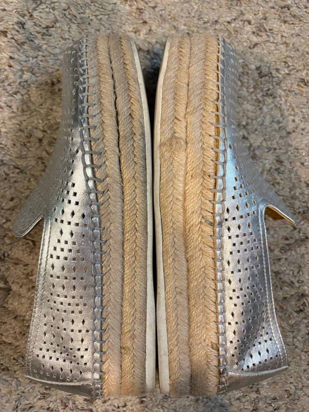 Franco Sarto Silver Perforated Slip-On Espadrilles Size 8.5 EUC